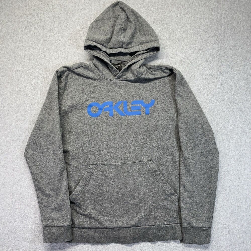 Oakley Hoodie Men’s Large L Grey Pullover Spellout Sweatshirt Regular Fit Y2K
